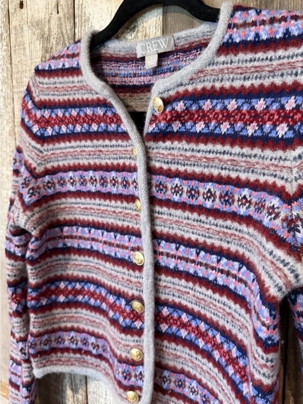 J. Crew Multicolor Fair Isle Cardigan - Red, Purple, Blue